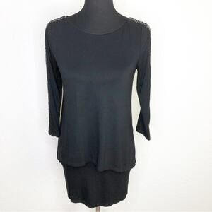 WHBM black layered beaded sheer panel sleeve knit tunic top size Extra Small XS